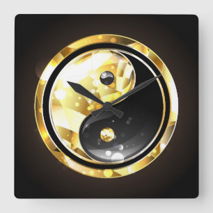 Guld Yin Yang på svart Fyrkantig Klocka