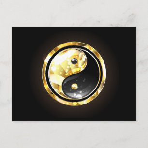 Guld Yin Yang på svart Helg Vykort