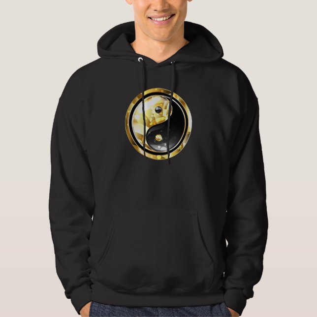 Guld Yin Yang på svart Hoodie (Framsida)