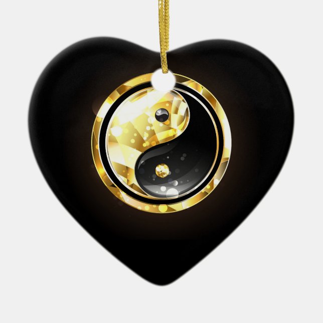 Guld Yin Yang på svart Julgransprydnad Keramik (Framsidan)