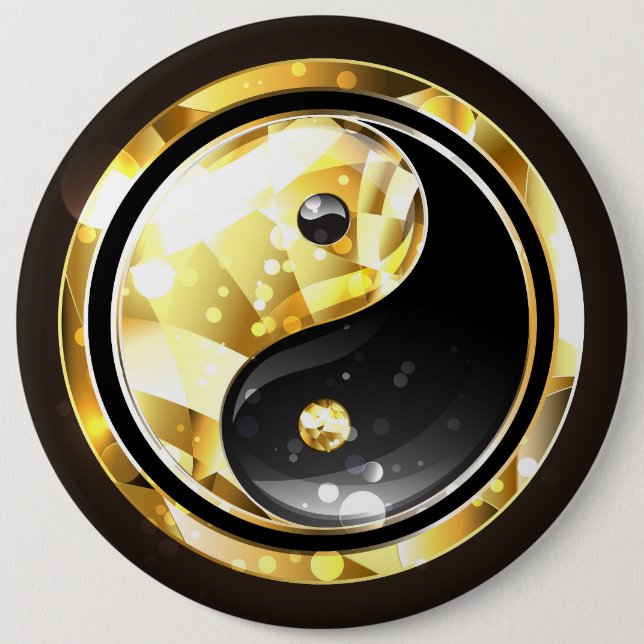 Guld Yin Yang på svart Knapp (Framsida)