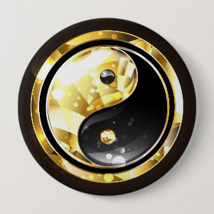 Guld Yin Yang på svart Knapp