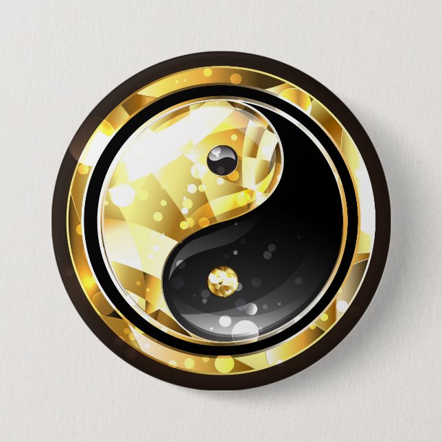 Guld Yin Yang på svart Knapp (Framsida)