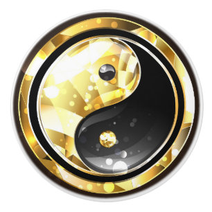Guld Yin Yang på svart Knopp