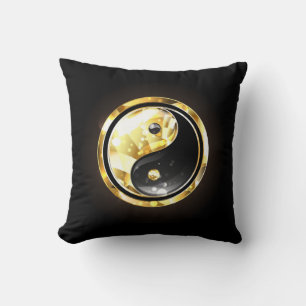 Guld Yin Yang på svart Kudde