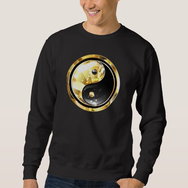 Guld Yin Yang på svart Lång Ärmad Tröja (Framsida)