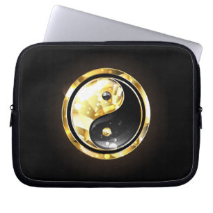 Guld Yin Yang på svart Laptop Fodral