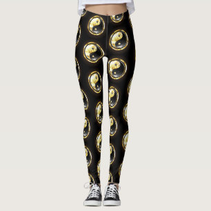 Guld Yin Yang på svart Leggings