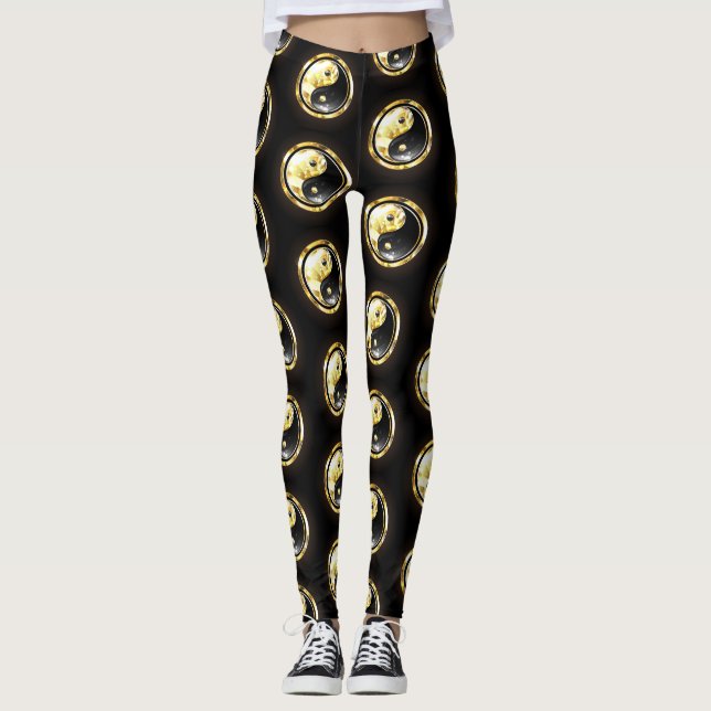 Guld Yin Yang på svart Leggings (Framsida)