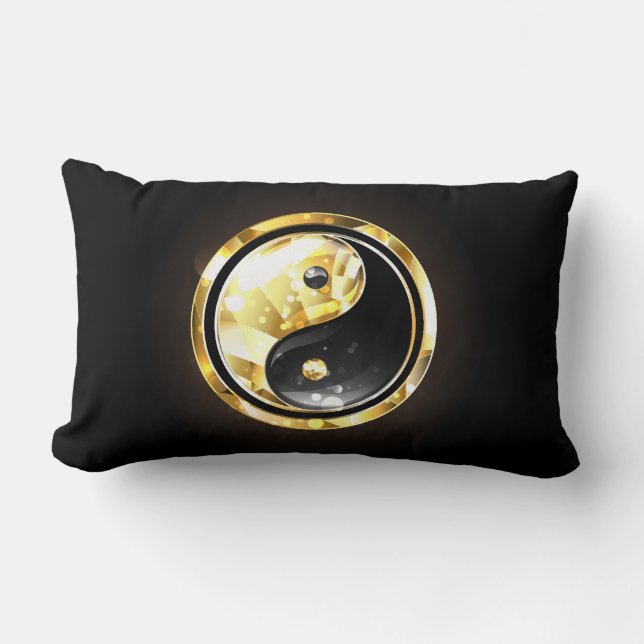 Guld Yin Yang på svart Lumbarkudde (Framsida)