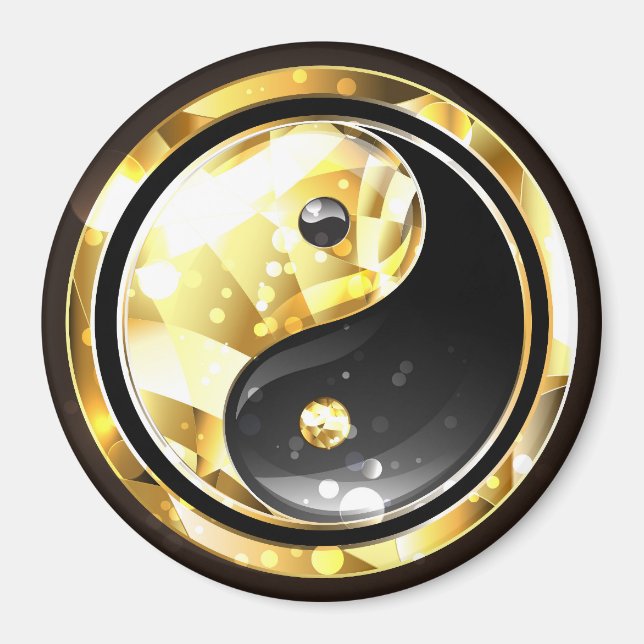 Guld Yin Yang på svart Magnet (Framsidan)