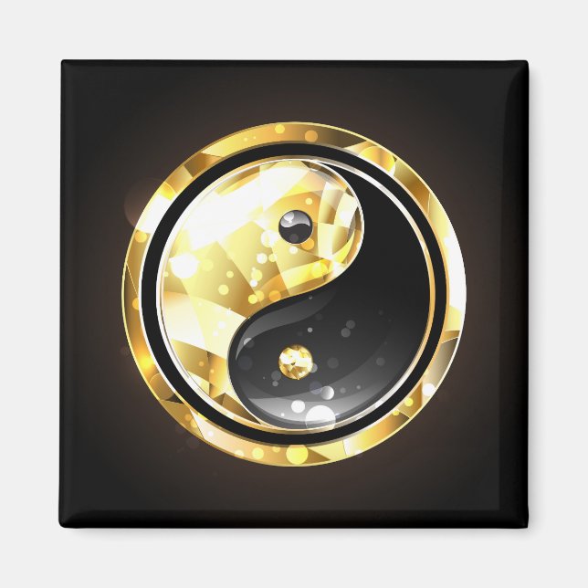 Guld Yin Yang på svart Magnet (Framsidan)
