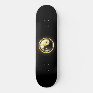 Guld Yin Yang på svart Mini Skateboard Bräda 18,5 Cm