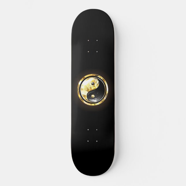 Guld Yin Yang på svart Mini Skateboard Bräda 18,5 Cm (Framsida)
