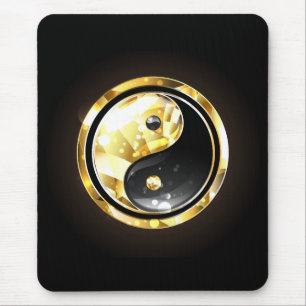 Guld Yin Yang på svart Musmatta