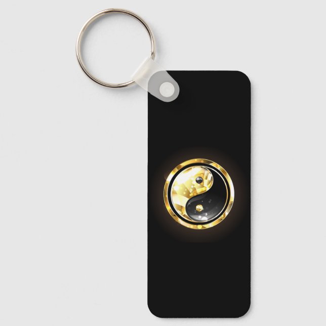 Guld Yin Yang på svart Nyckelring (Framsida)