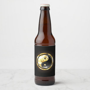 Guld Yin Yang på svart Ölflaska Etikett