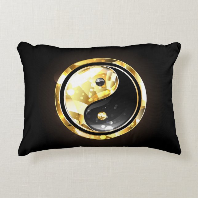 Guld Yin Yang på svart Prydnadskudde (Framsidan)