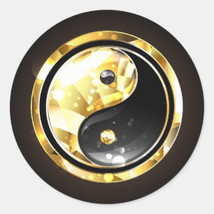 Guld Yin Yang på svart Runt Klistermärke