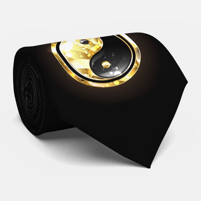 Guld Yin Yang på svart Slips (Rullad)