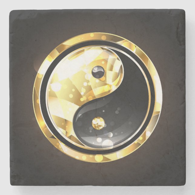 Guld Yin Yang på svart Stenunderlägg (Framsidan)