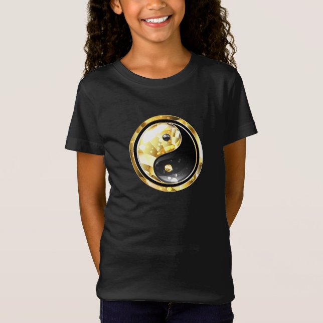Guld Yin Yang på svart T Shirt (Framsida)