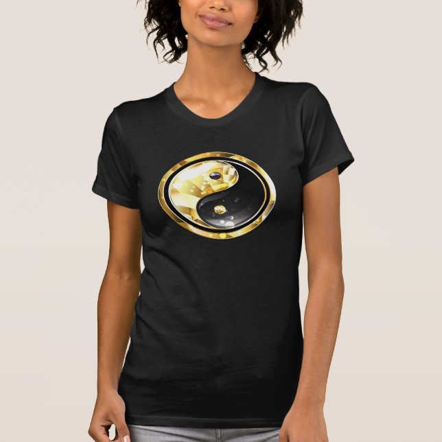Guld Yin Yang på svart T Shirt (Framsida)