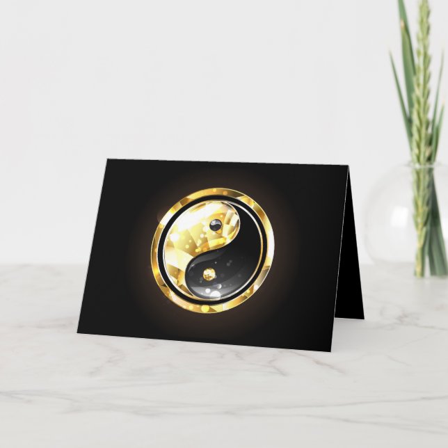 Guld Yin Yang på svart Tack Kort (Framsida)