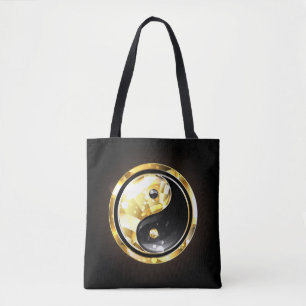Guld Yin Yang på svart Tygkasse
