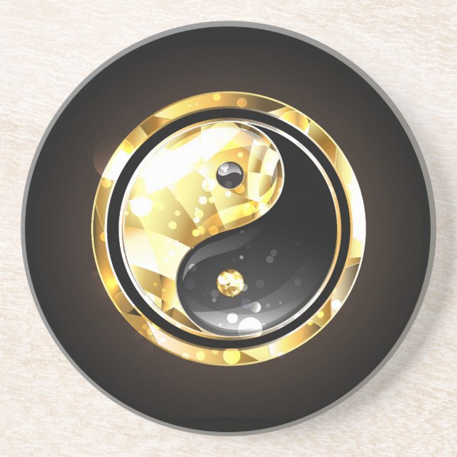 Guld Yin Yang på svart Underlägg (Framsidan)