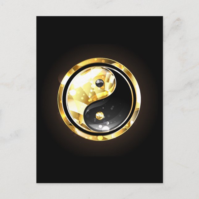 Guld Yin Yang på svart Vykort (Framsida)