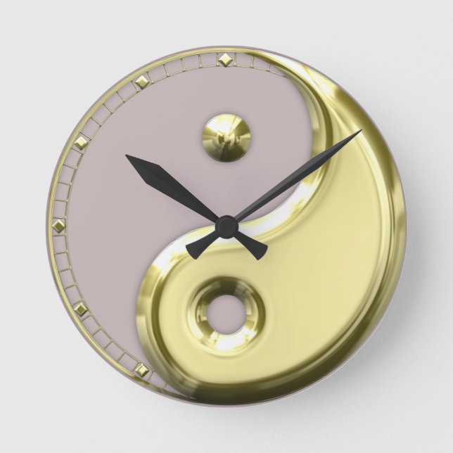 Guld Yin Yang Rund Klocka (Framsida)