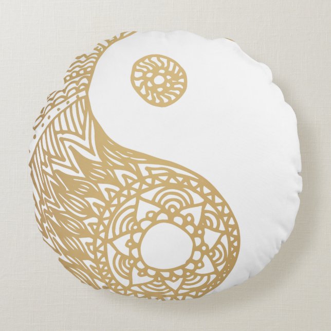 Guld Yin Yang Rund Kudde (Framsidan)