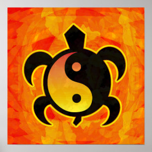 Guld- Yin Yang sköldpaddaaffisch Poster