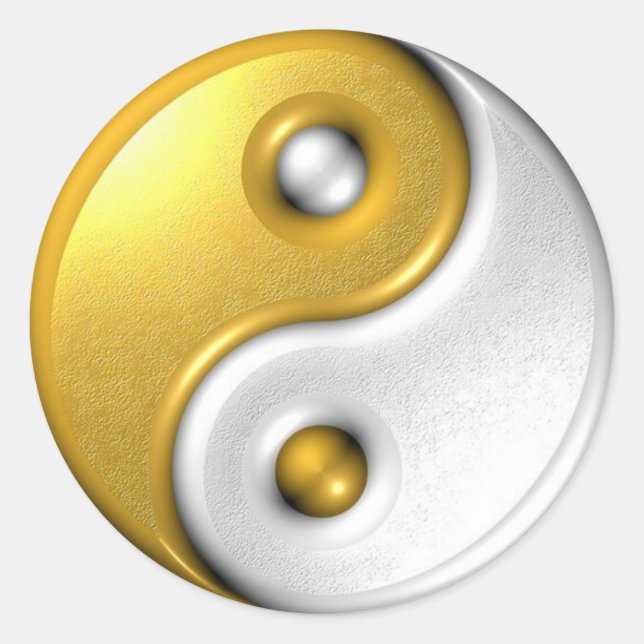 Guld Ying Yang Runt Klistermärke (Framsida)