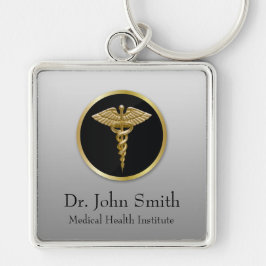 Guld- yrkesmässig medicinsk Caduceus - Keychain Fyrkantig Silverfärgad Nyckelring