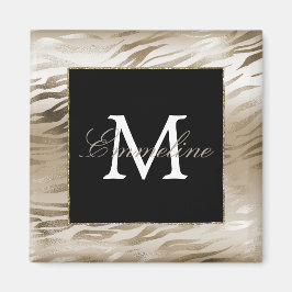 Guld Zebra Animal Print Monogram Magnet