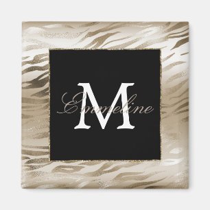 Guld Zebra Animal Print Monogram Magnet