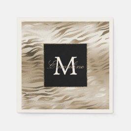 Guld Zebra Animal Print Monogram Pappersservett