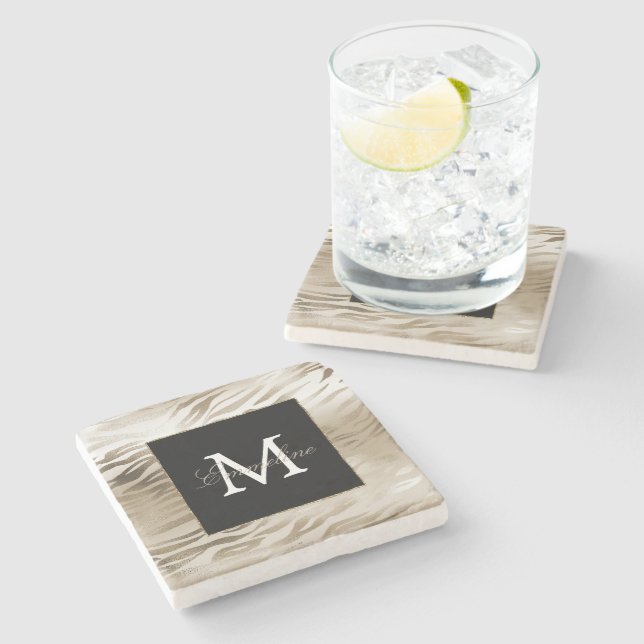 Guld Zebra Animal Print Monogram Stenunderlägg (Sidan)