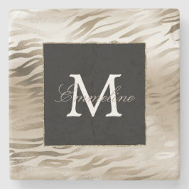 Guld Zebra Animal Print Monogram Stenunderlägg