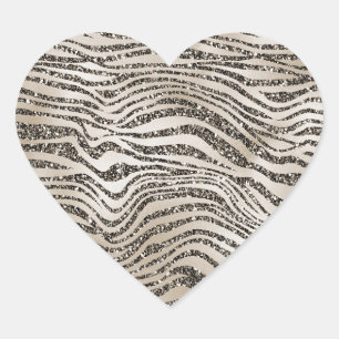 Guld Zebra Glitzy Glam Gnistra Glitter Hjärtformat Klistermärke