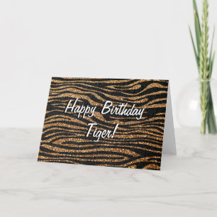 Guld zebra rand (faux glitter bling) födelsedag kort