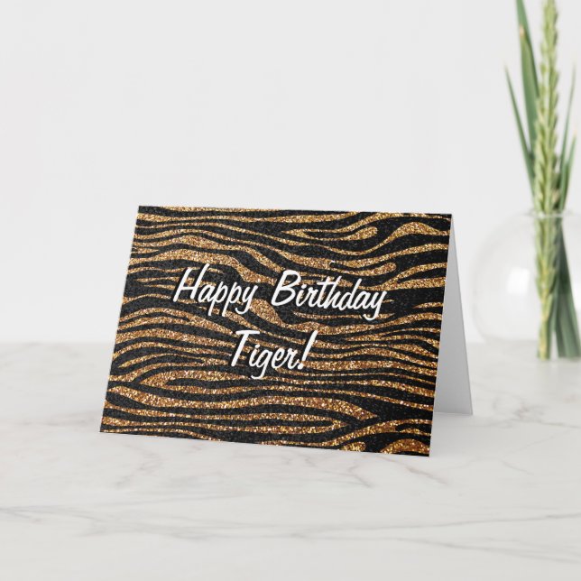 Guld zebra rand (faux glitter bling) födelsedag kort (Framsida)