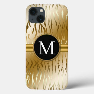 Guld Zebra Rand med Monogram iPhone 13 Fodral