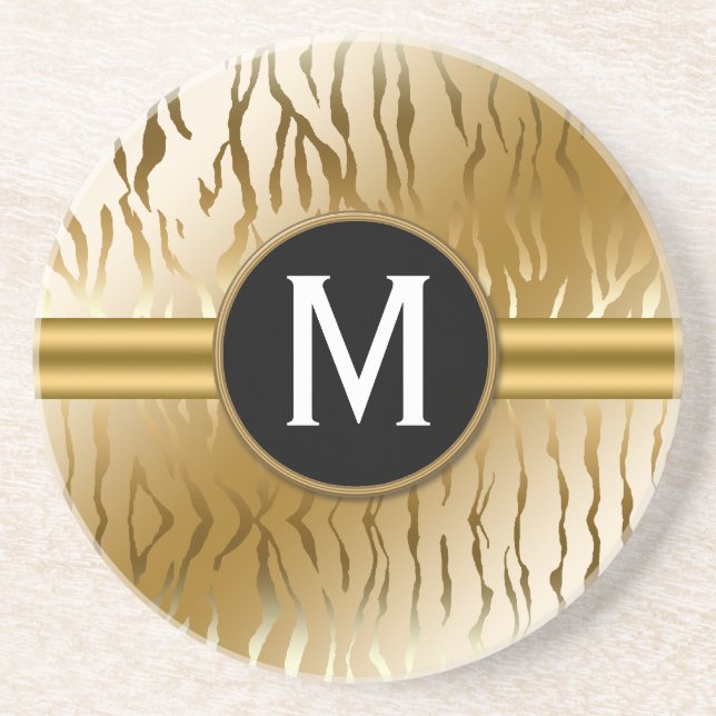 Guld Zebra Rand med Monogram Underlägg Sandsten (Framsidan)