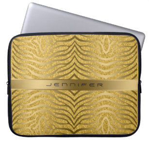 Guld Zebra ränder med Guld Glitter som bakgrund Laptop Sleeve