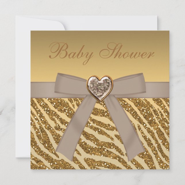 Guld Zebra tryck Glitter och Heart Juveldykare Inbjudningar (Framsida)