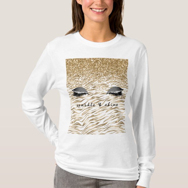 Guld Zebra tryck Glitzy Ögon T Shirt (Framsida)