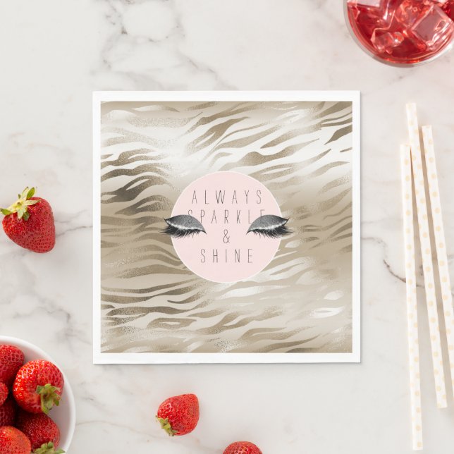 Guld Zebra tryck Glitzy Silver Gnistra Öga Pappersservett (Insitu)